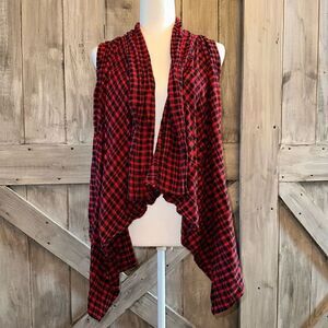 Red and black buffalo check vest asymmetrical